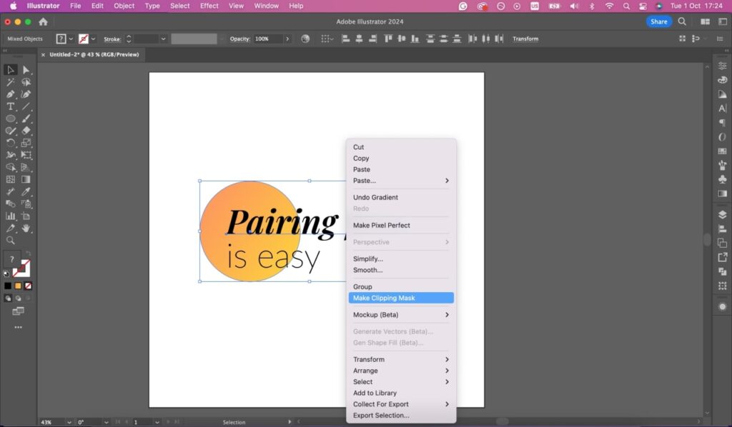 Creating a clipping mask in Adobe Illustrator.
