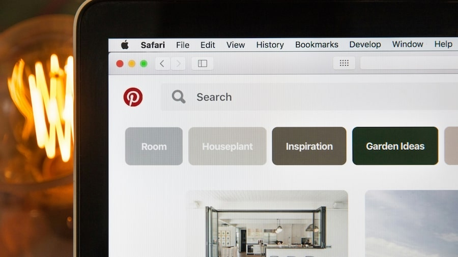 A search bar on Pinterest with some topics below it.