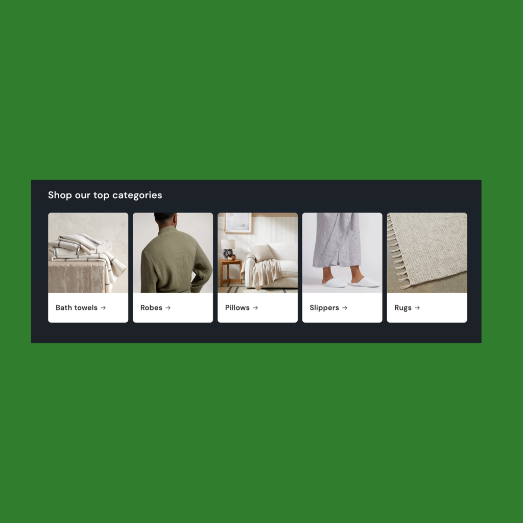 A screenshot mockup of Shopify’s Trade theme categories or collection pages section.