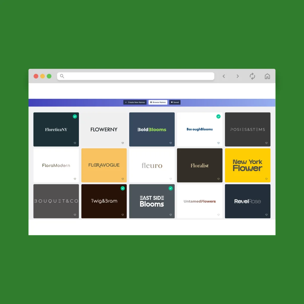 A screenshot mockup of logos made using Namelix.
